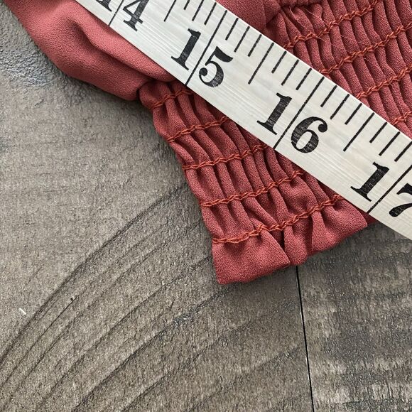 New With Tags Revolve Krisa Smocked Turtleneck Blouse, Rust Size Medium - Picture 14 of 14